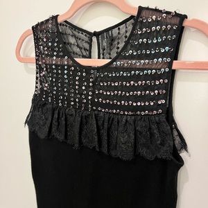 Anthropologie (Blank London) Sequin / Lace Top, Black, Size Small